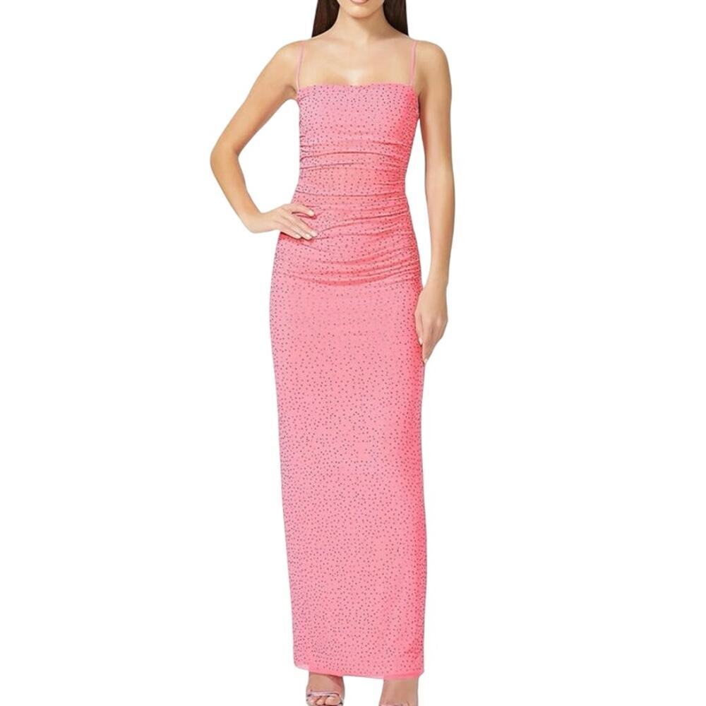 New AFRM x Revolve Jennan Maxi Long Dress Knockout Pink Rhinestone Ruched Size M
